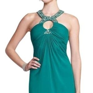 Hailey Logan long green halter embellished dress